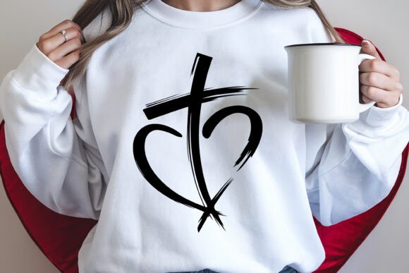 Cross with Heart PNG for T-Shirt Designs
